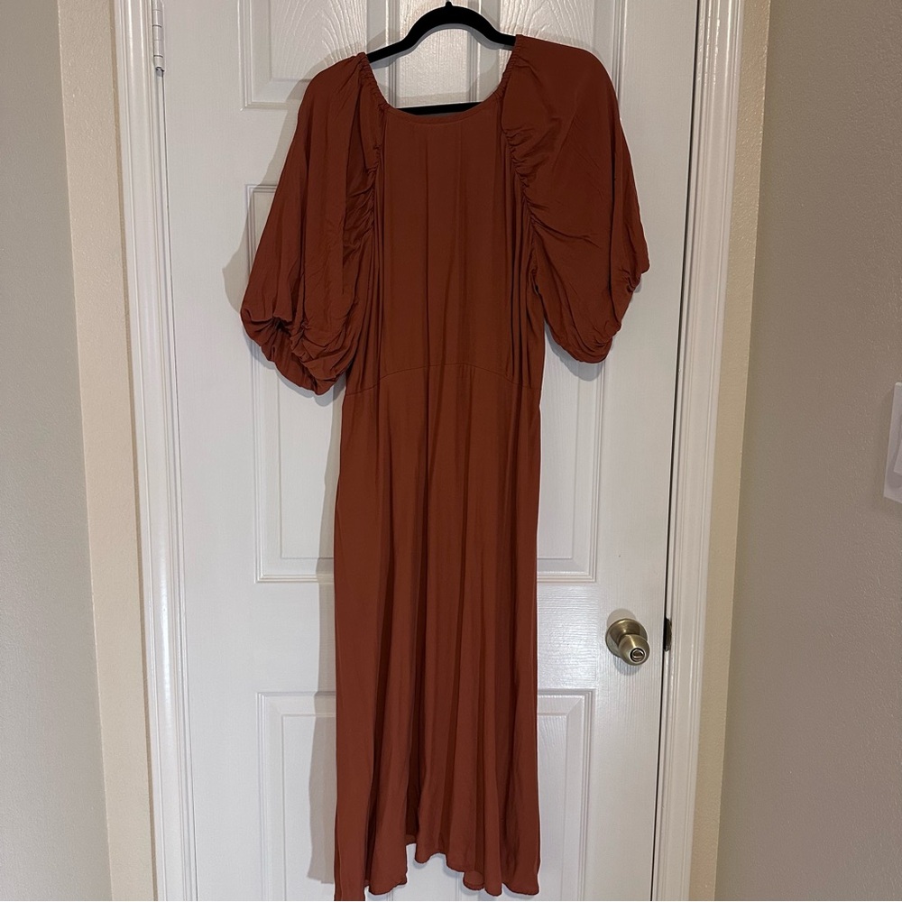 Elegant Puff Sleeve Rust Dress